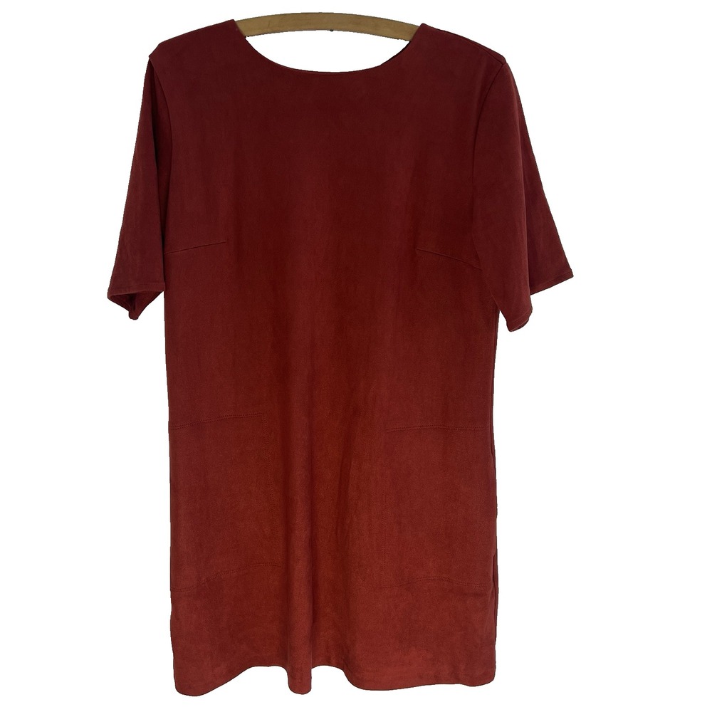 Fall Burnt Orange Women Velvet Pocket Dress L Minimal Classic Clean Girl